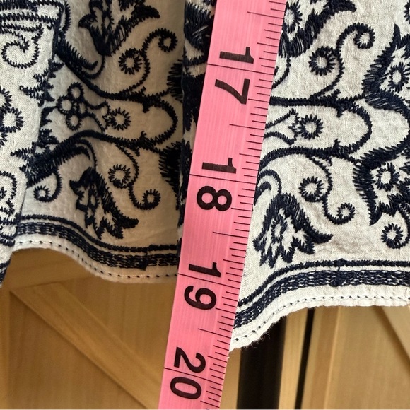 Max Studio Embroidered Cotton Boho Skirt White Navy Tie Waist Medium - Picture 5 of 10
